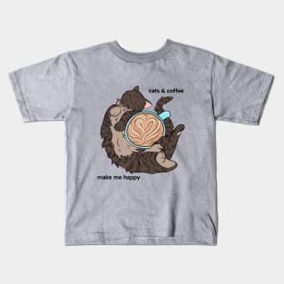 Cat and coffee make me happy Kids T-Shirt